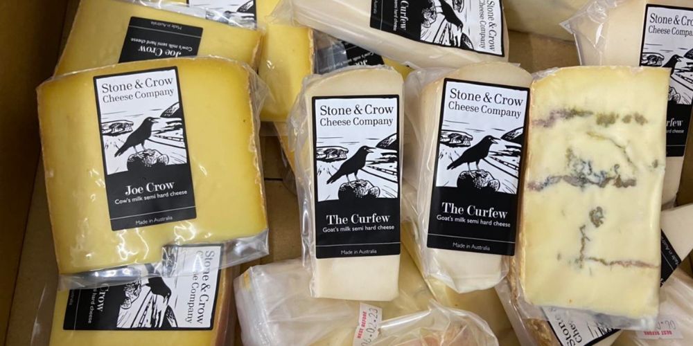 Cheese sold in butcher shop, stone and crow cheese company, hard and soft cheese Melbourne